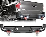 YZONA for Tacoma Full Width Pickup Truck Rear Bumper Compatible with 2016 2017 2018 2019 2020 2021 2022 2023 Toyota Tacoma 3rd Gen with 4 x 18W LED Lights, Paintable Armor & D-rings, Sensor Holes
