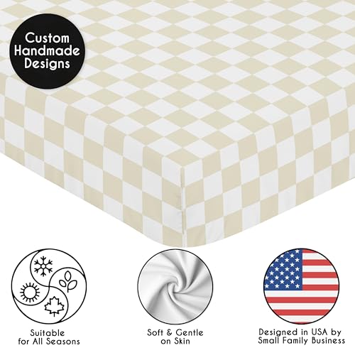 Image of Sweet Jojo Designs Fitted Baby Crib Sheets (Beige Gingham Checkered) for Boys or Girls, Infant Nursery, Toddler Room - Standard Size (Gender Neutral, Plaid, Vintage, Modern, Check, Unisex, Tan Taupe)