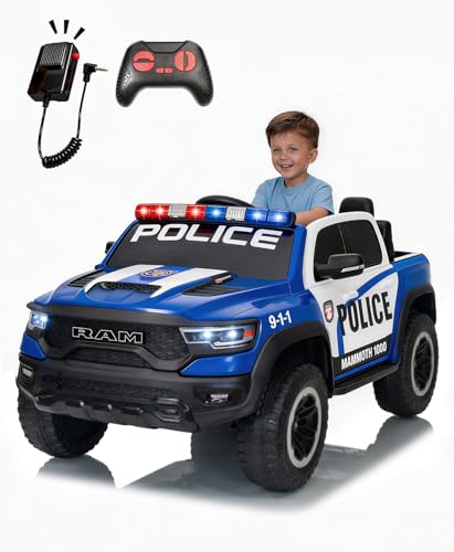 Image of 24V Ride on Police Car, 4WD Electric Kids Patrol Vehicle with Parental Remote Control, Flashing Lights, Siren, Megaphone, Bluetooth, Spring Suspension, 2-Seater Motorized Toy Truck for Kids