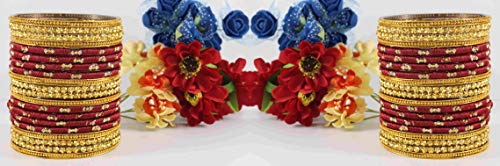 Image of NMII Glass and Silk Thread Zircon Gemstone Bangle Set For Women /Girls