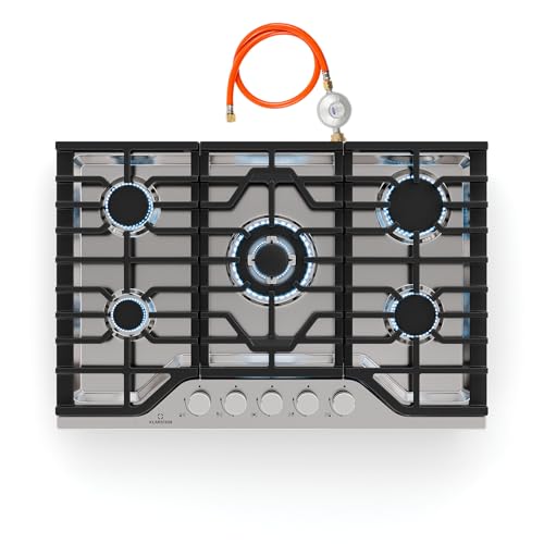 Klarstein Turbocast Gaskochfeld - 5-Brenner Edelstahl 304, 3,4 kW Wokbrenner, Gusseiserne Pfannenhalter, Elektrische Zündung, Sicherheitsabschaltung, LPG-Umrüstsatz, Gasherd, 750x500 mm
