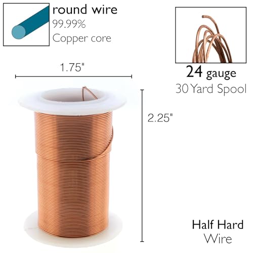Image of The Beadsmith Wire Elements 24-Gauge Lacquered Tarnish-Resistant Copper Wire for Jewelry Making, 30 Yard, 27.43 Meter Spool (Antique Copper)