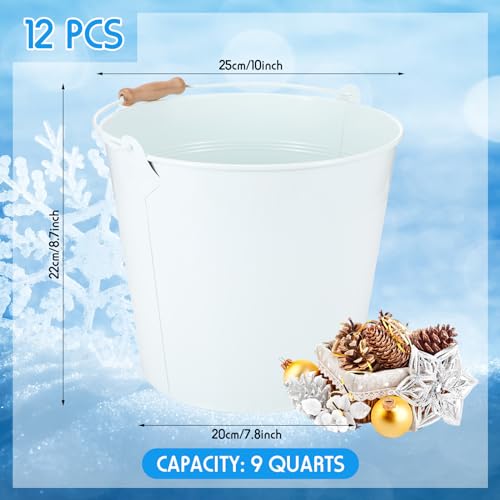 Image of Didaey 12 Pcs 9 Quart Large Galvanized Metal Buckets with Handle Inch Heavy Duty Stainless Steel Pails Round Pail for Party Wedding, Crafts, Utensils, Table Centerpieces (White)