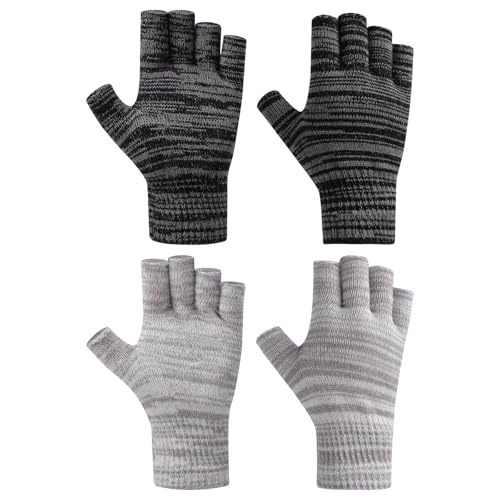 Fjquamitix 2 Pair Fingerless Gloves For Women Men Thickened Knit Touchscreen Stretchy Mittens Multipacks for Working (B2 One Size)