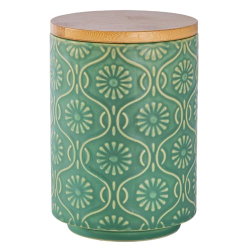 TEATALK Ceramic Canister with Airtight Lid, Perfect for Coffee, Sugar, Tea Storage, 23 Fl Oz, Green