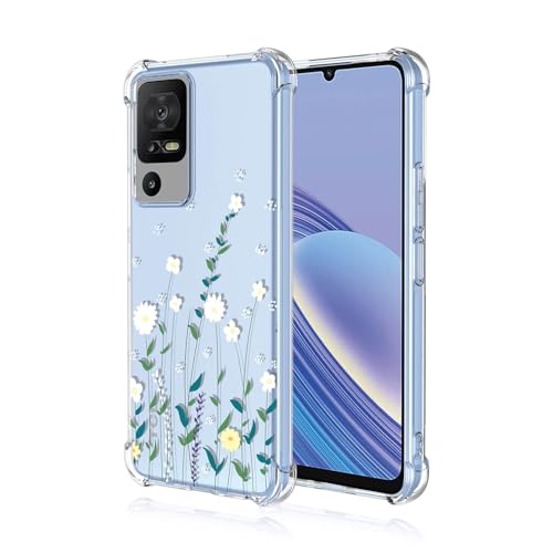 Cover per TCL 40 SE TCL 40SE Transparent Morbida Bumper Custodia Ultra Sottile Antiurto Setoso Semplice Pattern Case Fiori bianchi elegante silicone tpu