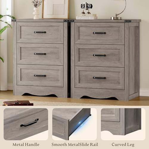 Image of BORNOON 3-Drawer Dresser for Bedroom, Small Wooden Chest of Drawers with Metal Handles, Narrow Storage Cabinet with Anti-Tipping Design, Sturdy Dresser Organizer for Closet, Living Room, Entryway