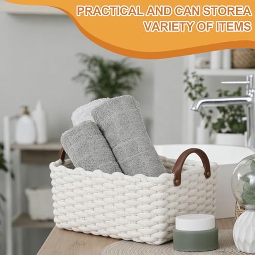 uxcell 3pcs Woven Basket Cotton Rope Storage Baskets with PU Handle Gift Chest Box for Shelf Organizing Bedroom Home Decor Nursery, Green (S, L) - Image 5