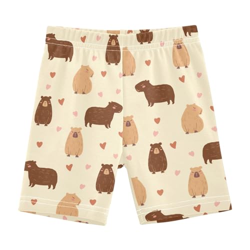 Cute Capybara Drawing Yellow Girls Shorts Elastic Waist Sports Shorts Girls Leggings Pants for 4-10 Years
