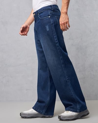 Image of Bewakoof Men's Solid Super Baggy Fit Cotton Jeans