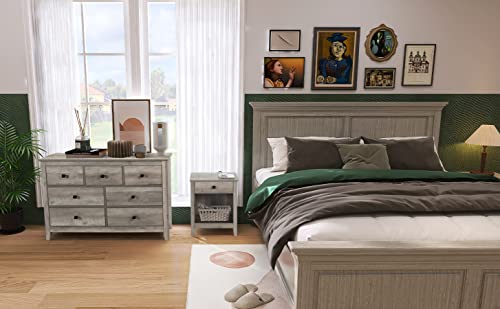 image for Vikiullf Dresser and Nightstand Set - 3 Pieces Bedroom Set with 7 Draw