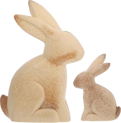 Awleynz 2Pcs Unfinished Wood Rabbit Statue Easter Blank Wood Rabbit Decor Rustic Bunny Model DIY Sculpture for Home Office Decor