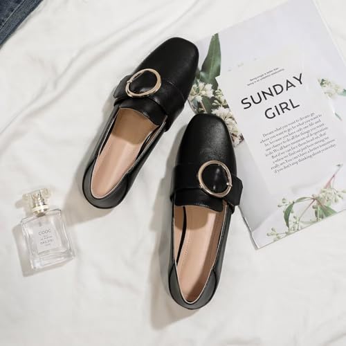 ChaiRong Zhou Women Square Toe Pu Leather Metal Ring Decoration Flats Slip on Casual Dress Office Driving Shoes2