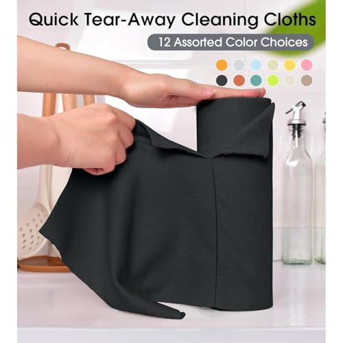 Image of LINEAR Microfiber Cleaning Cloth Roll | Kitchen Towel Roll | Cleaning Towels - Reusable and Washable Cloths for Kitchen, Washable and Reusable (20- Pack) 25 x 26 Cms (2, Black, Medium)