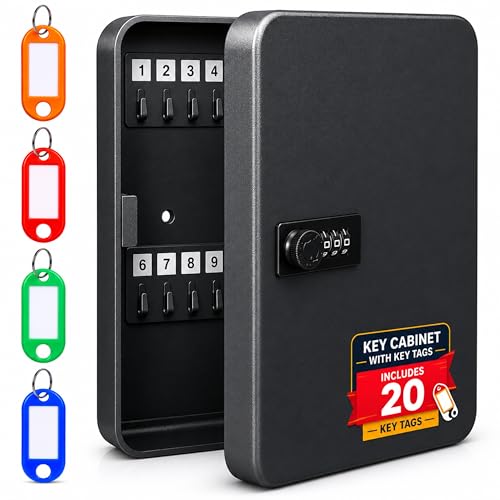 LDS Key Cabinet Combination Lock with 20 Color Coded Key Tags Key Lock Box Outdoor for Secure Access Key Safe Wall Mounted Key Box for Home Office Garage & Warehouse Key Boxes Wall Mounted