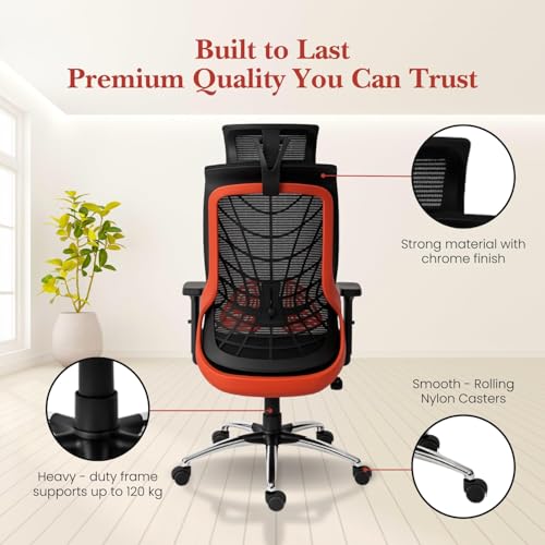 Image of activa Cyber Ergonomic High Back Office Chair | Mesh Computer Chair with Adjustable Headrest | Lumbar Support | Armrest & Swivel Wheels | Comfortable Chair for Home /Office /Study /Gaming (Red Black)