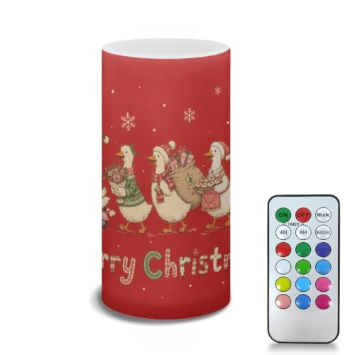 Image of Poceacles LED Flameless Candles Battery Operated Candles Christmas Decor Flickering Wick Pillar Tealight for Home Outdoor Decor, Porch Goose Merry Christmas Print