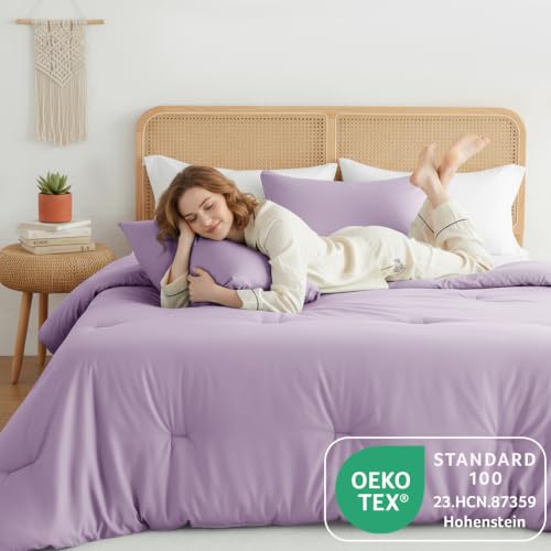 Image of HIMEET King Size Comforter Set, 3 Pieces with 2 Pillowcases, Lavender | 270GSM Down Alternative Fill, Oeko-TEX Certified, 8 Corner Ties Quilted, All Season, Fluffy Bed Set, Bedroom Decor Bedding