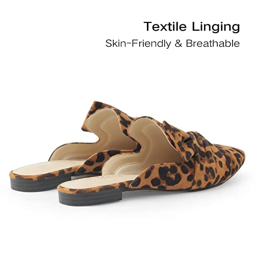 Musshoe Women Mules Slip On Comfortable Pointed Toe Mules For Women Flats With Knot,Leopard 9 #TOP1