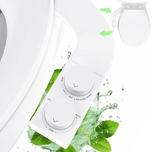 Left/Right Reversible Toilet Bidet Attachment - Non-Electric Slim Design, Dual Nozzles (Rear & Feminine Wash), Adjustable Water Pressure, Easy Install, Universal Fit