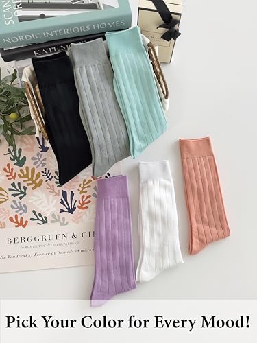 Thin Crew Socks for Women, Soft Breathable Bamboo Rayon Fashion Socks, Pastel Aesthetic Ribbed Dress Autumn Socks – 6 Pairs (Size 5-9), Perfect for Uggs3