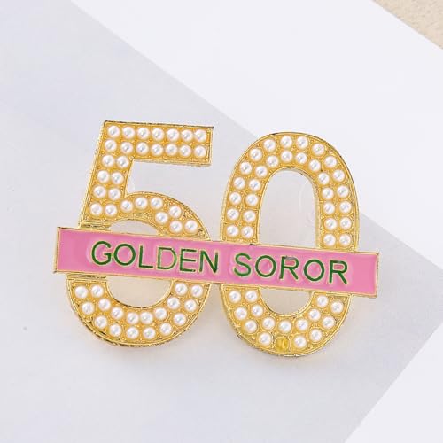 Image of Sorority Jewelry Gifts Metal Pearl Figure Number Letter Golden Soror 50 Brooch Pink Green