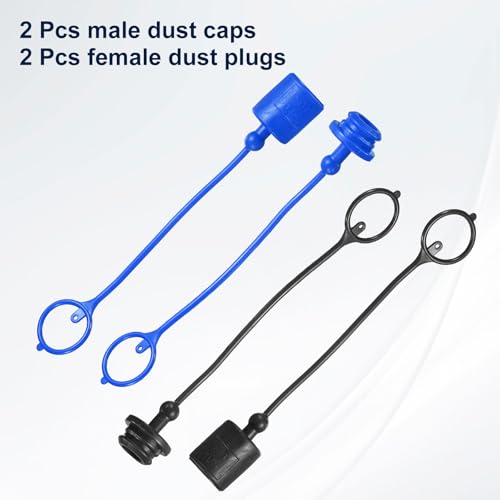 Image of HARFINGTON 2Sets 3 /4 Hydraulic Hose Dust Cap and Plug Kit, ISO-A Male Dust Cap & Female Plug Cover Quick Disconnects Air Coupler Cover Port Plug Fittings with Retention Ring, Blue /Black