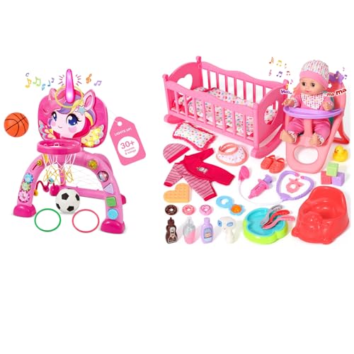 Toddler Basketball Hoop & Soccer Goal & Ring Toss,Baby Doll
