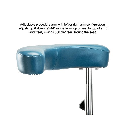 Image of Perch Chrome Rolling Dental Stool Adjustable Height with Procedure Arm and Foot Ring | High Bench Height 24.5-32 inch | Imperial Blue Vinyl