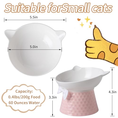 Image of Ceramic Raised Cat Bowl with Stand and Bow Tie, Tilted Elevated Anti-Vomit Cat Dish for Whisker Relief, Microwave & Dishwasher Safe, Cute Pet Food Bowl for Cats and Small Dogs