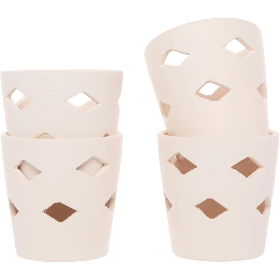 Baker Ross ET671 Ceramic Tealight Holders, Craft Kits for Kids to Paint, Personalise and Use, Assorted, (Box of 4)