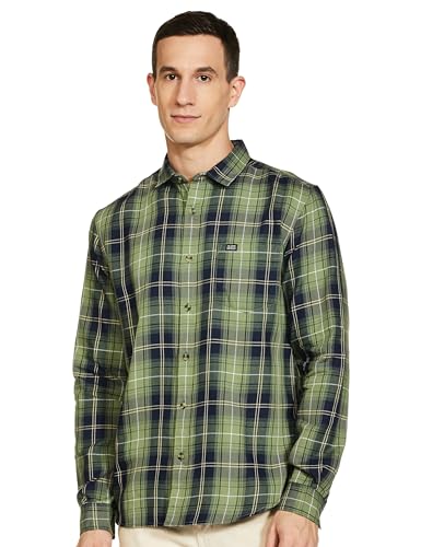 Image of The Indian Garage Co Men Slim Fit Checkered Full Sleeves Spread Collar Casual Shirt