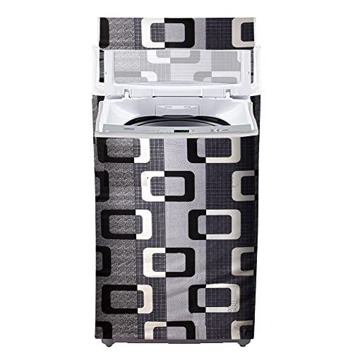 Image of Washing Machine Cover for Top Load 5kg to 7.5kg | Light Weight Dustproof Cover with Zip Enclosure | Geometric Fully Automatic Washer Protector for Indoor Outdoor Use | Size 23x23x35 Inch