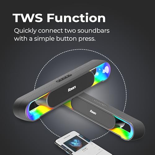 Image of Foxin Infinibar Portable Bluetooth Speaker, 20 Watts, Upto 10h Playtime, Dual Drivers + Radiators, Wireless Home Theatre Soundbar with Call Function, Bluetooth v5.3 | USB | mSD| AUX, TWS, RGB LED