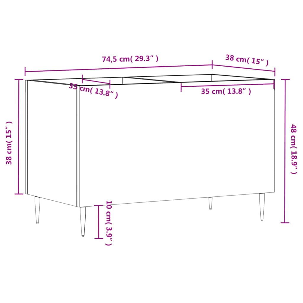 Armadietto per dischi in legno bianco lucido, con gambe in ferro, 74,5 x 38 x 48 cm, spazio per riporre dischi in vinile e CD, in soggiorno, home theater e gaming