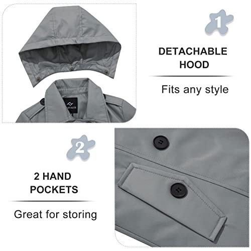 Farvalue Women's Waterproof Trench Coat Double Breasted Windbreaker Classic Belted Lapel Overcoat With Removable Hood Grey Small #TOP4