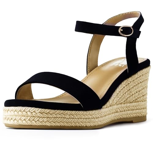 DREAMCIA Espadrilles Wedge Platform Sandals for Women Strappy Ankle Strap Buckle Open Toe Sandals Dressy Shoes Summer