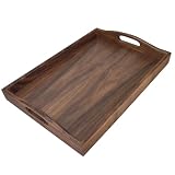 YIFAN Bandeja de otomana de madeira de nogueira preta de 35 x 25 cm com alças, bandeja quadrada de servir para decoração de casa, mesa de sofá para festa, bandejas de café da manhã para cama sem