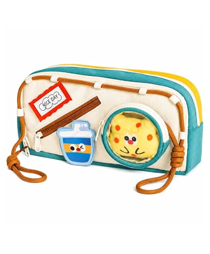 Image of Zqiue DIY Magical Patch Pencil Pouch for Kids, Large Capacity Cartoon Zipper Pencil Case with Removable Round Patch & Multi Compartments, Cute School Stationery Organizer
