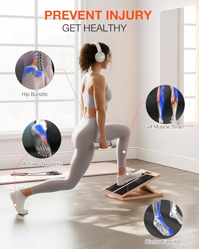 Frylr Portable Wooden Slant Board for Calf Stretching and Exercise, Adjustable Incline Wedge for Squats and Balance, Ankle, Knee and Heel Support, Professional Physical Therapy Equipment,Wood