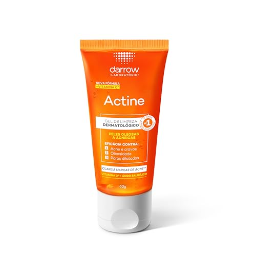Darrow Actine Gel de Limpeza Dermatológico Facial com Ácido Salicílico, Vitamina C e Lactato de Mentila, Redução de 86% da Acne e -90% Oleosidade Imediatamente, 60g