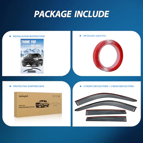 Image of Nilight Tape-On Rain Guards for Kia Sorento 2021-2026, Dark Smoke, 4PCS