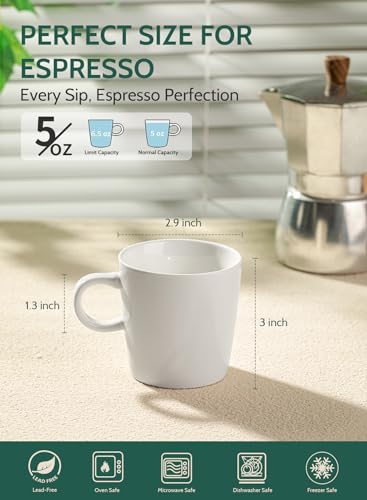Image of Sweese 5oz Porcelain Espresso Cups Set of 4, Mini Coffee Mugs Demitasse Cups - White