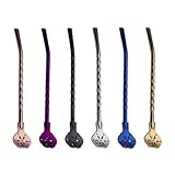 wrtgerht Strohhalme aus 304 Edelstahl, Spoo2 i1, Filterstrohhalm-Set, Strohlöffel mit langem Griff, geeignet for Getränke-, Kaffee-, Milch- und Teestrohhalme, 6er-Set. Küchengeräte (Color : Colorful)