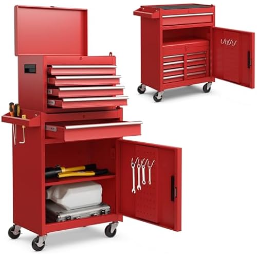 S AFSTAR 5-Drawer Rolling Tool Chest, High Capacity Tool Storage Cabinet with Lockable Wheels, Adjustable Shelf & Anti-Slip Liner, Detachable Tool Box Organizer Tool Cabinet for Garage Workshop (Red)