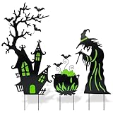 Halloween Yard Signs Outdoor Decorations, 3 Pack Halloween Witch Stakes, Waterproof Metal Yard Stakes Glow in The Dark for Lawn Garden Outside Decor