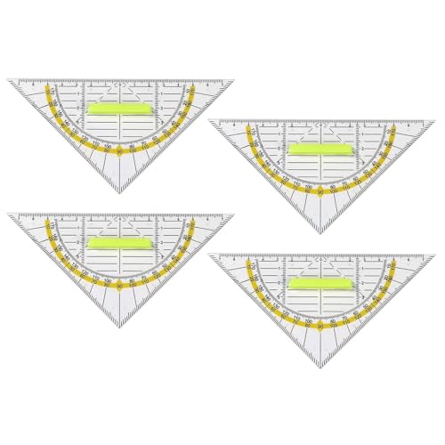 Escuadra, 4 piezas Escuadra primaria con asa, escuadra de 16 cm, transportador, adecuado para estudiantes, oficina, diseñador, pintura