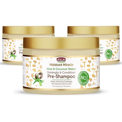 African Pride Moisture Miracle Pre-Shampoo Hair Detangler with Aloe & Coconut Water (Pack of 3) | Minimizes Breakage, Hydrates & Strengthens | Pre-Poo Treatment for Natural Coils & Curls | 12 oz.