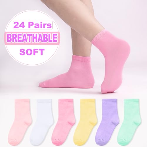 24 Pairs Girls Socks Kids Toddler Crew Socks Girls Athletic Sock Kid School Sock for 1-14 Years2