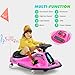 360 Degrees Rotating Ride On Drift Car and 2 Replacement Universal Wheels, 24V Electric Drifting Go Kart for Kids W/Brushless Motor, High/Low Speed, Flashing Lights, Flag, Music, Bluetooth, Pink